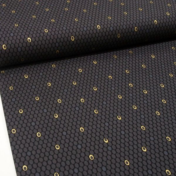 Baumwolle Ovals Punkte schwarz gold - Jubilee für Berninas 125th Anniversary