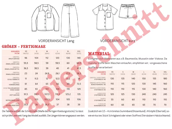 Schnittmuster FRAU HILDA • Schlafanzug Pyjama von Studio Schnittreif • Gr. XS-XXL