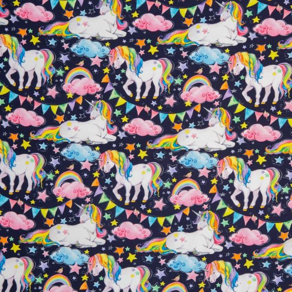 Jersey Einhorn Wimpelkette navy bunt – Unicorn Serie Theo von Swafing