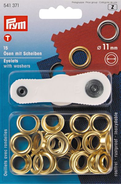 15 Ösen mit Scheiben 11mm gold - mit Werkzeug