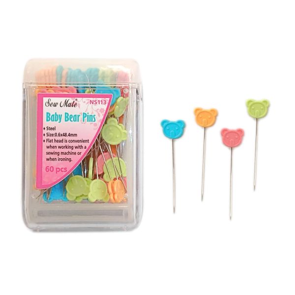 60 extra lange Nadeln Stecknadeln für Quilten & Co - Motiv Bär