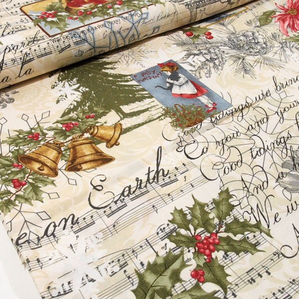 Baumwolle Retro Vintage Weihnachten beige - Marche de Noel