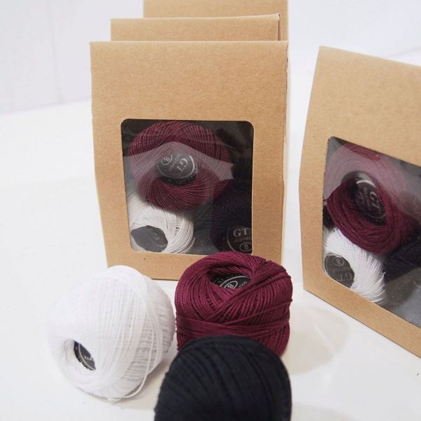 Stickgarn Set schwarz weiß bordeaux - Baumwollgarn 3x60m - Sticktwist zum Sticken & Häkeln