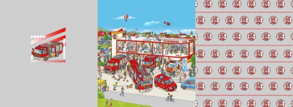 Jersey Wimmelbuch Wimmelbild Feuerwehr Kinderstoff - 55cm Panel