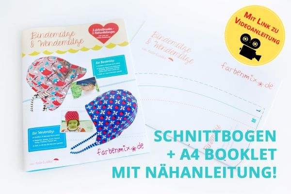 Schnittmuster Bindemütze Wendemütze von Farbenmix heiter & Wolke – 0-6 Jahre