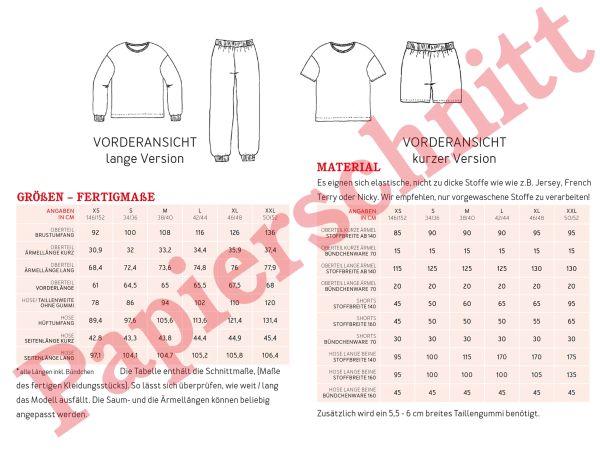 Schnittmuster FRAU TRIXI • Schlafanzug Kombi von Studio Schnittreif • Gr. XS-XXL