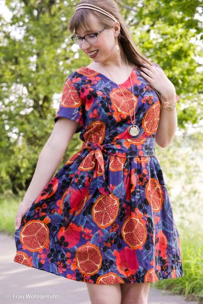 Double Slub Musselin Granatapfel blau orange – Double Gauze Pomegranate by Swafing