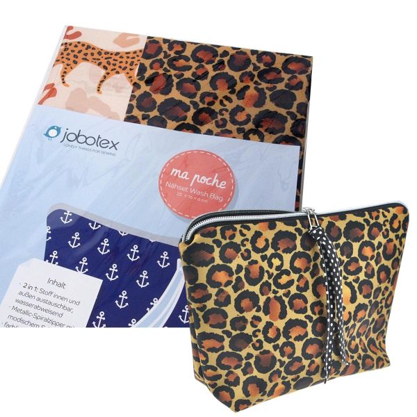 Näh dir eine WashBag • Leo Print dunkelbraun beige • Kulturtasche DIY Nähset Waschtasche
