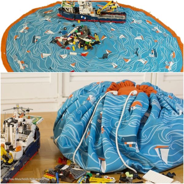 Baumwollstoff Roundabout von Käselotti Schiffparade blau - Panel 140x140cm