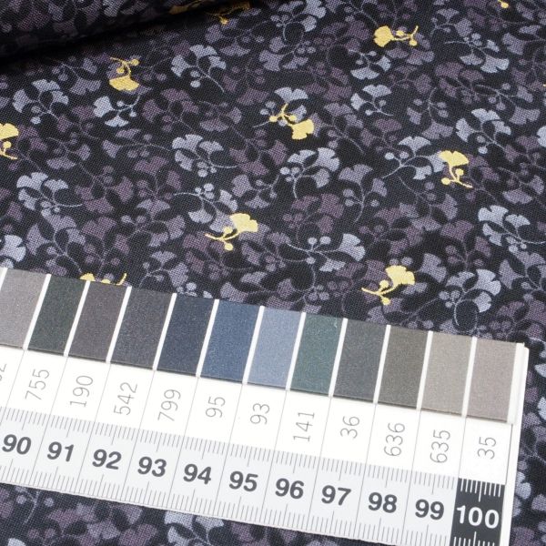 Baumwolle kleine Ginko Blätter schwarz gold Asia Japan - Hikari Ginkgo black