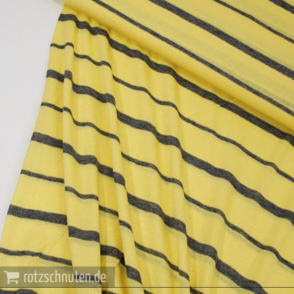 Leichter Viskose Strick Jersey gelb grau gestreift – Feinjersey Viskosejersey