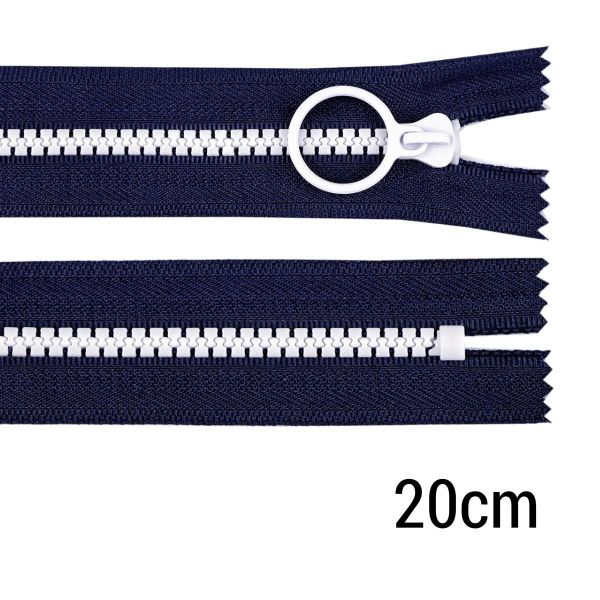 Reißverschluss Profil 20cm lang nicht teilbar für Taschen & Mäppchen blau weiß
