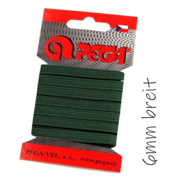 5m schmales Gummiband dunkelgrün - 6mm breit