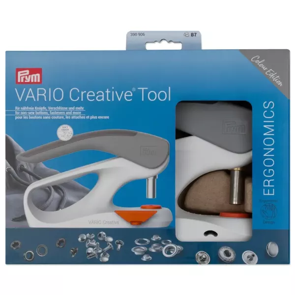 PRYM Vario Creative Tool für Ösen Nieten und Druckknöpfe grau - mit Lochwerkzeug Starter Set