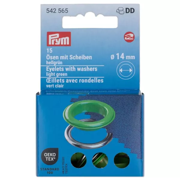 15 Ösen mit Scheiben 14mm lime grün - für das Prym Vario Creative Tool