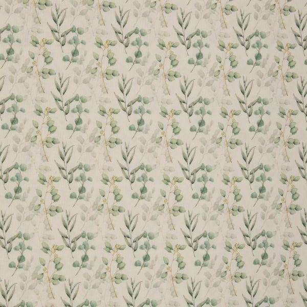 Rippjersey Eukalyptus Blätter Zweige weiß grün – Serie Mia von Swafing