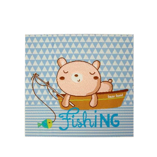 Bügelbild Bär Boot Fische Angeln - Applikation zum Aufbügeln