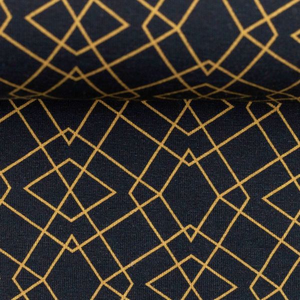 Jersey mit geometrischem Muster dunkelblau navy gold – Serie Klaas von Swafing
