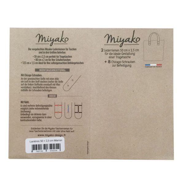 Miyako 2 Taschengriffe aus Leder schwarz 50x2,5cm + 8 Chicago Schrauben zur Nieten Befestigung