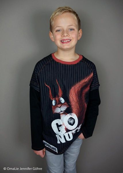 Sweat Eichhörnchen STRIPE dunkelbraun - Go Nuts by Thorsten Berger – 85cm Panel French Terry