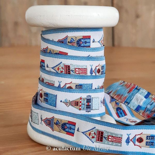 Webband - Fischerdorf Häuser maritim - von Acufactum weiß blau rot