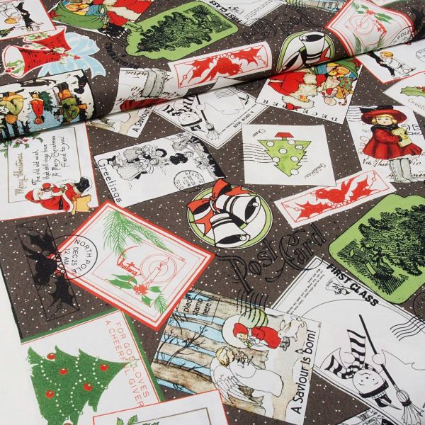 Baumwolle Weihnachten Vintage Postkarten Santa - Riley Blake Nicholas