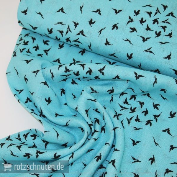 feiner Leinen Sommerstoff DELFI – Schwalben türkis