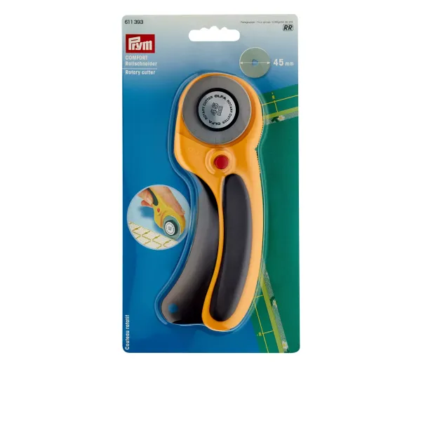 Prym Rollschneider Comfort 45 mm – ergonomisch mit Sicherheitsklinge für Patchwork & Stoffzuschnitt