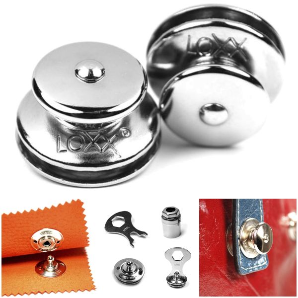 2x LOXX Knöpfe silber selbstsichernder Schnellverschluss nähfrei mit Werkzeug