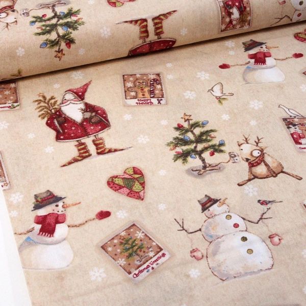 Baumwolle Weihnachtsmann Schneemann Rentier Santa - Postcard Christmas by Clothwork