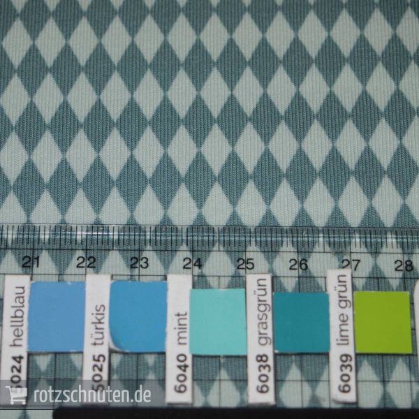 Baumwolljersey HARLEKIN Karo Rauten mint grün