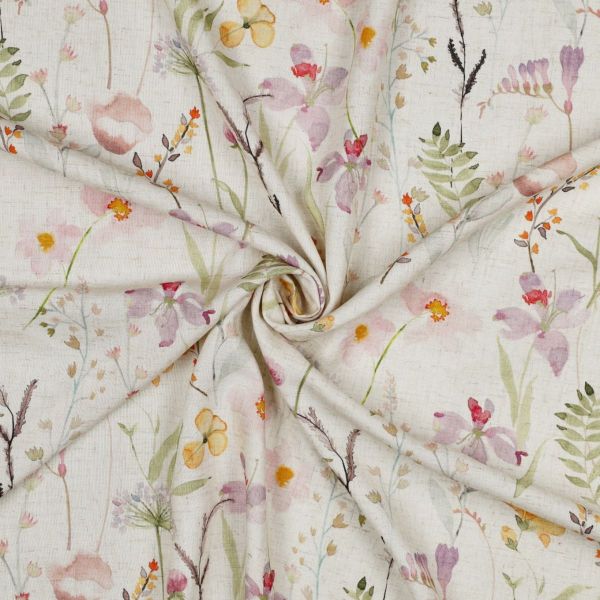 Viskose Leinen Slub – zarte Aquarellblumen auf Cremeweiß – edler Blusen- & Kleiderstoff