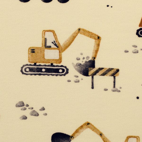 Jersey Baustelle Kipper Bagger Radlader gelb – Baumwolljersey Achtung Baustelle by Swafing