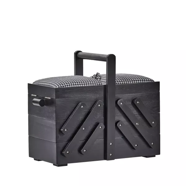 Nähkasten schwarz aus Holz mit Stoff Gr. M von Prym - Nostalgie Nähkästchen Nähkorb