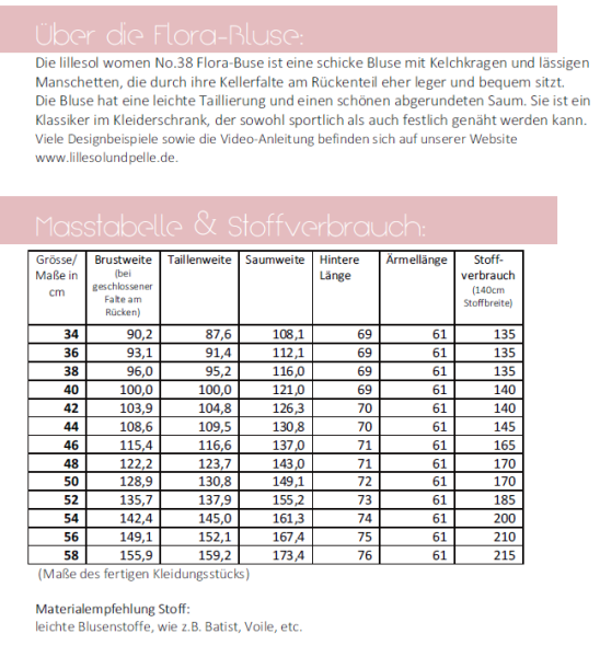 Schnittmuster Bluse Flora mit Kelchkragen Lillesol women No.38 Gr. 34-58