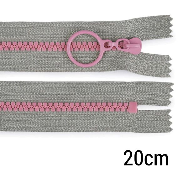 Reißverschluss Profil 20cm lang nicht teilbar für Taschen & Mäppchen grau rosa