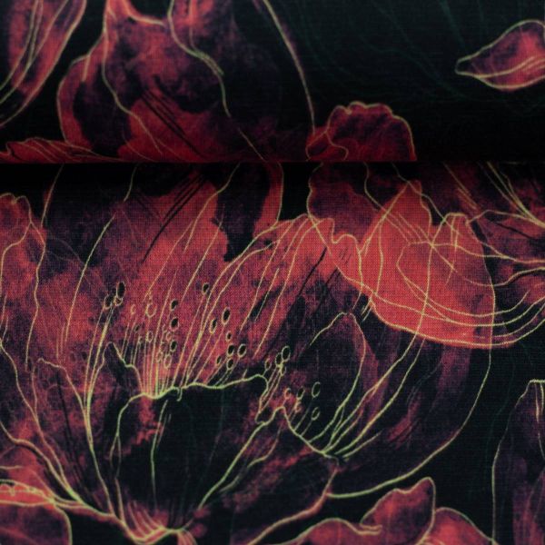 Alpenfleece schwarz coral rost mit großen Blüten – kuschelweicher Babysweat Nicki Wintersweat