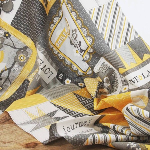 Baumwolle Appli Patches grau gelb - Serie Sunshine & Shadows 50x110cm