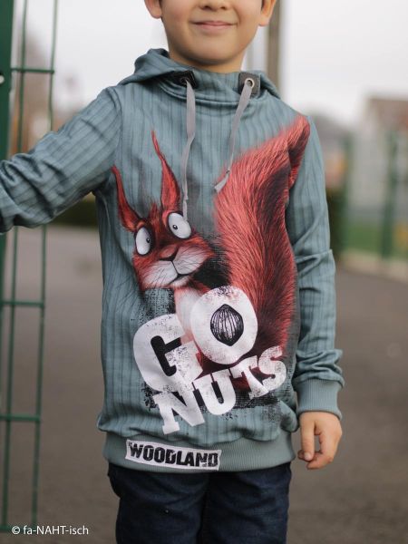Sweat Eichhörnchen STRIPE blaugrau - Go Nuts by Thorsten Berger – 85cm Panel French Terry