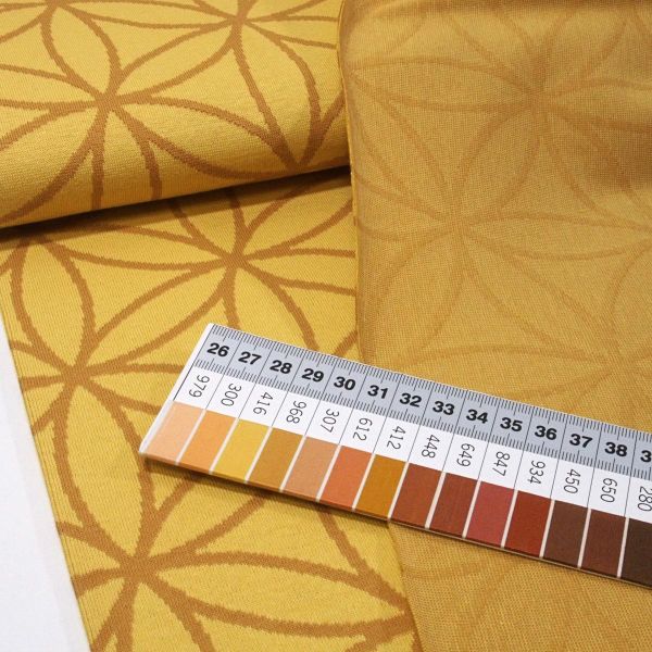 Bio Strick Jacquard Blüte messing vom Stoffonkel - Blume des Lebens senf gelb