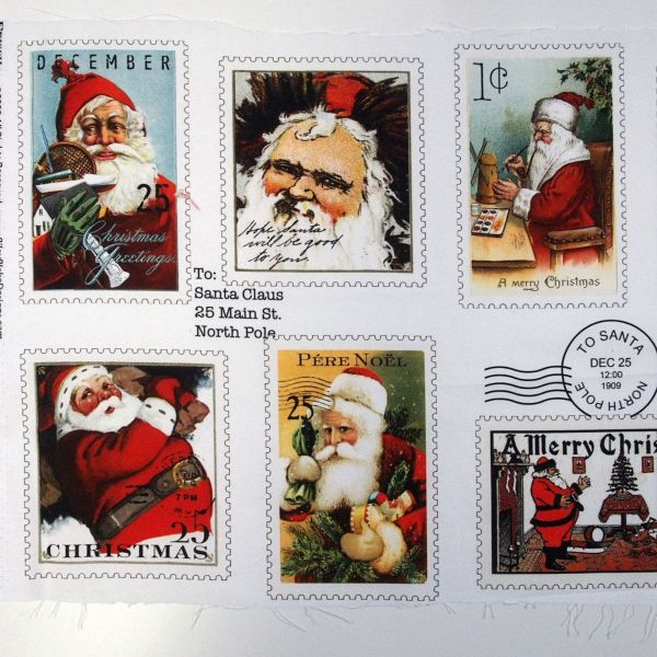 Baumwolle Weihnachten Vintage Maxi Briefmarken Santa - Riley Blake Nicholas