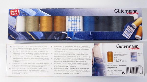 Nähgarn Bonus Set 8x 100m Jeansgarn Gütermann Denim + Schmetz Jeans Nadeln