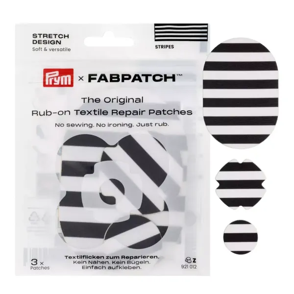 Prym x FabPatch Stretch Reparaturflicken Streifen schwarz weiß 3 Stück