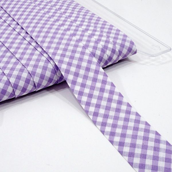 Breites Schrägband flieder kariert 60/30mm gefalzt – Fb. 68 Vichykaro lila