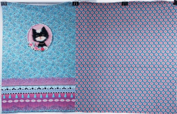 Jersey mit schwarzer Katze Blüten – 90cm Panel Penelope Cat by Fiona Hewitt