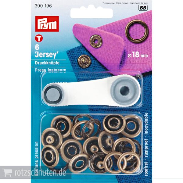 6 Jersey Druckknöpfe PRYM – 18mm messing mit Werkzeug - Metall Druckknopf