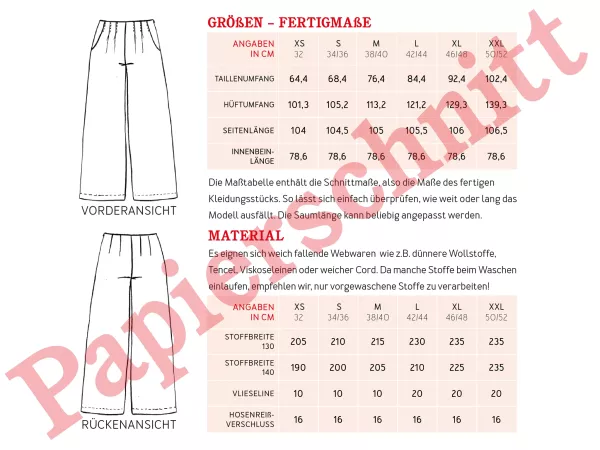 Schnittmuster FRAU MIKO • Palazzohose mit weitem Bein für Damen • Gr. XS-XXL Bundfaltenhose Marleneh