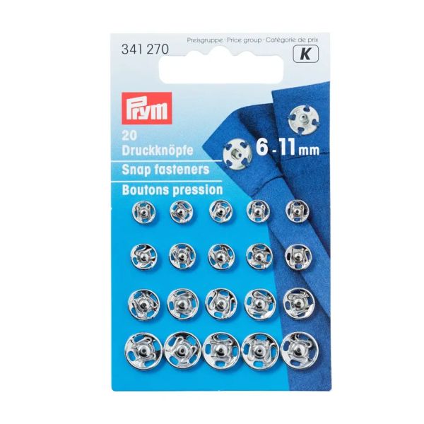 20x Druckknopf zum Annähen Ø 6 - 11mm silber - Annäh-Druckknöpfe von Prym