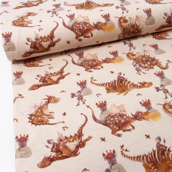 Jersey Ritter Drachen Eulen beige braun - Ludos Lieblinge von Swafing