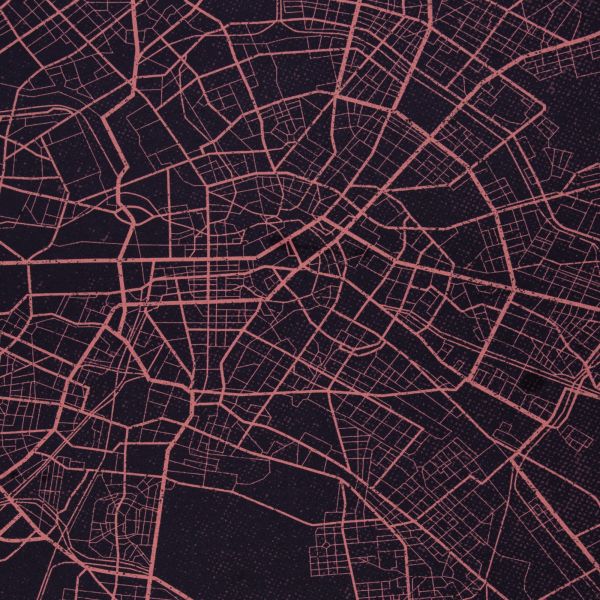 Sweat Urban Network Stadtplan violett beere von Thorsten Berger – 70cm Panel French Terry